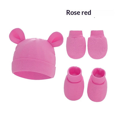 Newborn Hat Mittens And Socks Set With Rubber-soled Shoes