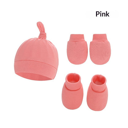 Newborn Hat Mittens And Socks Set With Rubber-soled Shoes