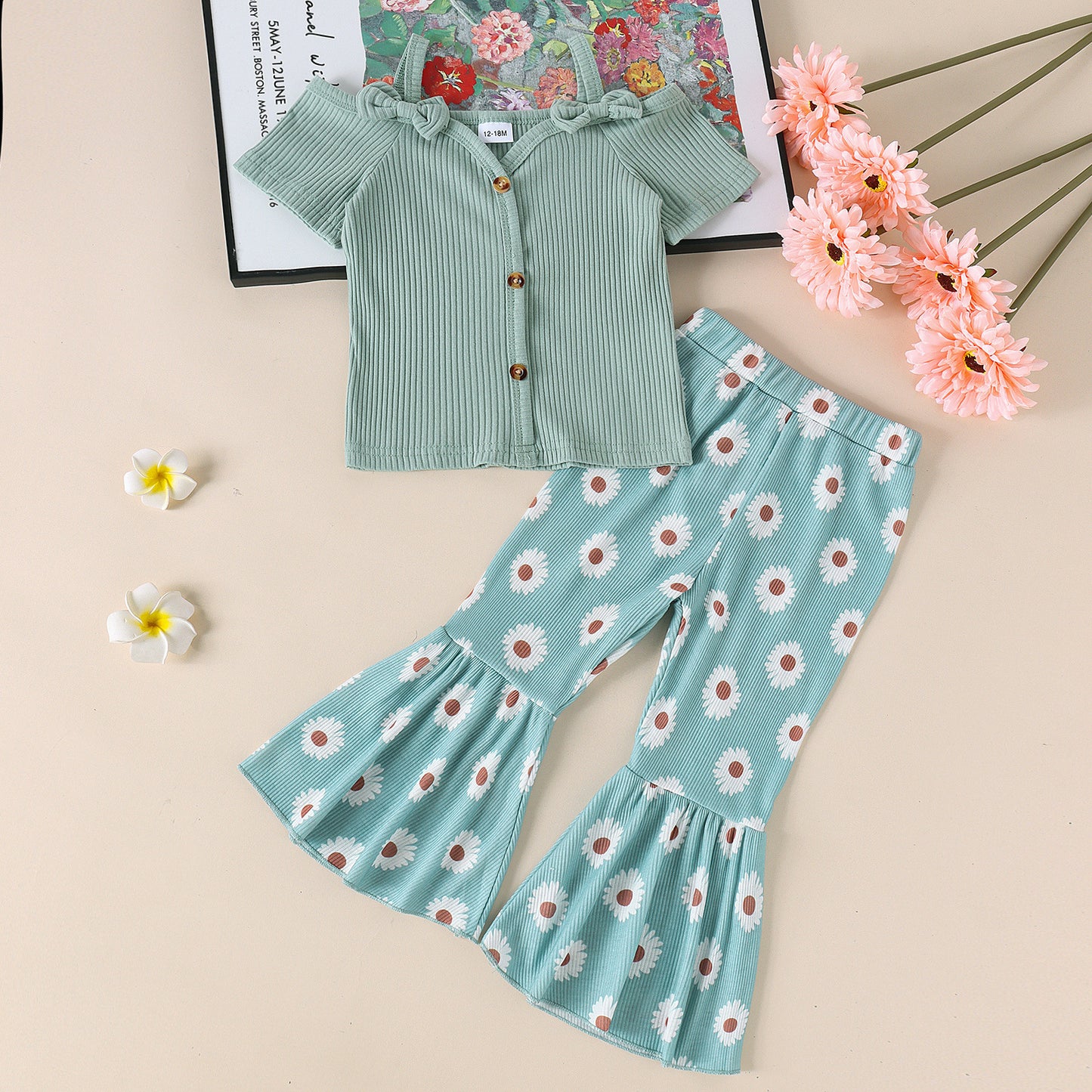 Girls' Sling Shirt Wide Leg Pants Suit