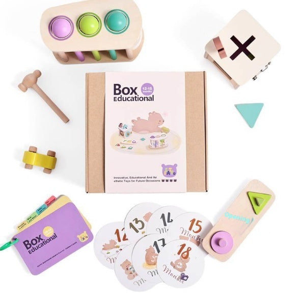 Educational Wooden Montessori Rattle With Black And White Cards And Ball Chime Toy - Gift Set