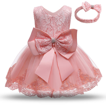 Baby Princess One Year Old Bow Lace Dress