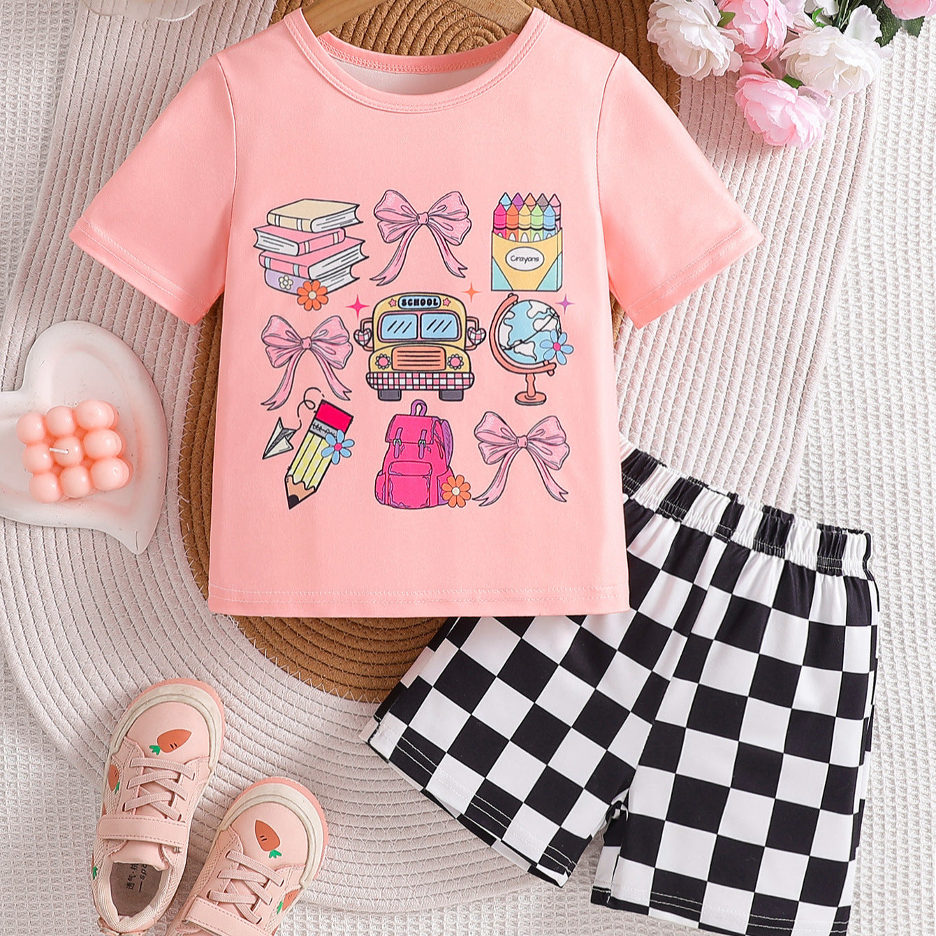 New Children's Cute Sweet T-shirt Shorts Two-piece Set