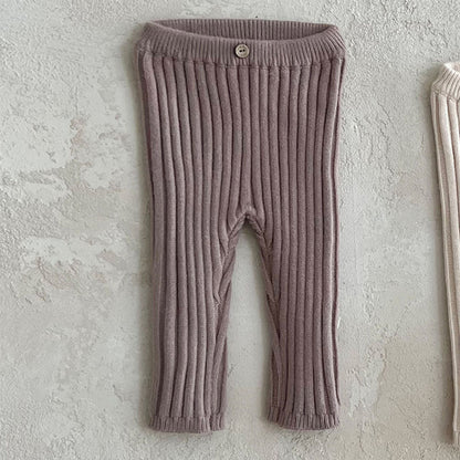 Infant Toddler Home Wearable Sunken Stripe Knitted Leggings
