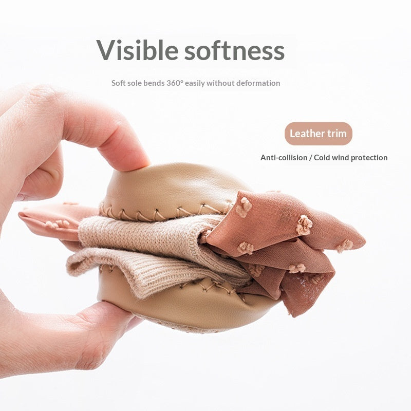 Baby Shoes And Socks Non Slip Leather Soled First Walker Socks With Lace Bow Details