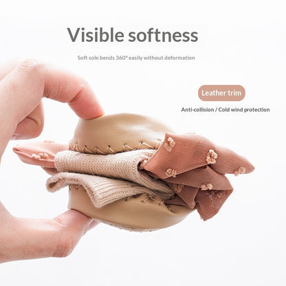 Baby Shoes And Socks Non Slip Leather Soled First Walker Socks With Lace Bow Details