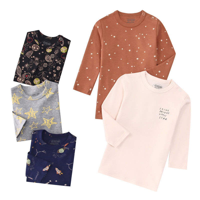 Autumn Children's Cartoon Printed Home Long-sleeved Top T-shirt Mixed Color Five Pieces