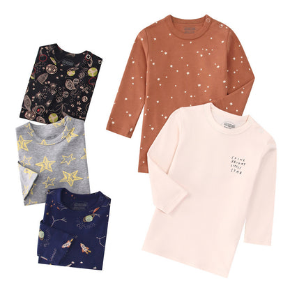 Autumn Children's Cartoon Printed Home Long-sleeved Top T-shirt Mixed Color Five Pieces