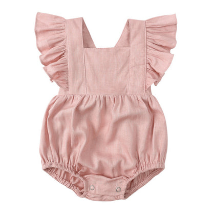 Baby Cotton And Linen Summer Strap One Piece Suit