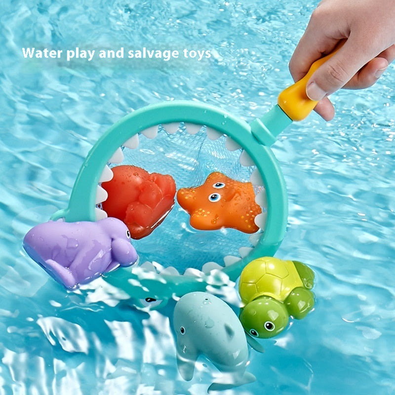 Baby Bath Toys Turtle Sprinkler Net Fish Catching Shark