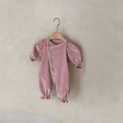 Barboteuse une pièce longue avec une seule rangée de boutons-pression pour bébés