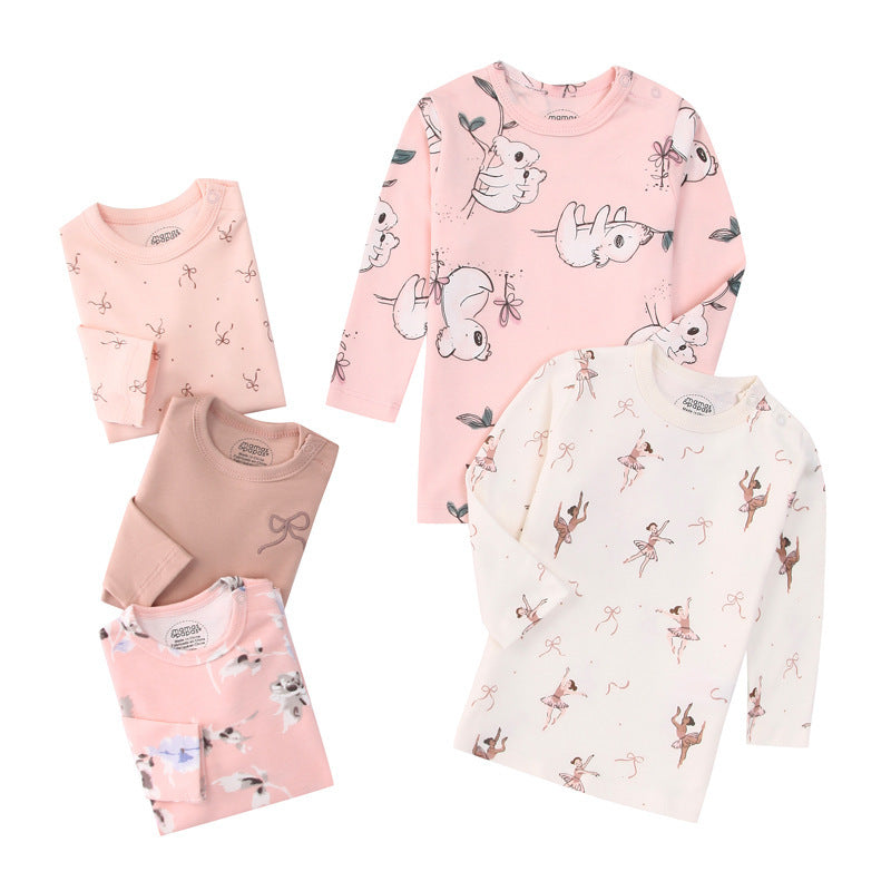 Autumn Children's Cartoon Printed Home Long-sleeved Top T-shirt Mixed Color Five Pieces