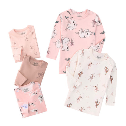 Autumn Children's Cartoon Printed Home Long-sleeved Top T-shirt Mixed Color Five Pieces