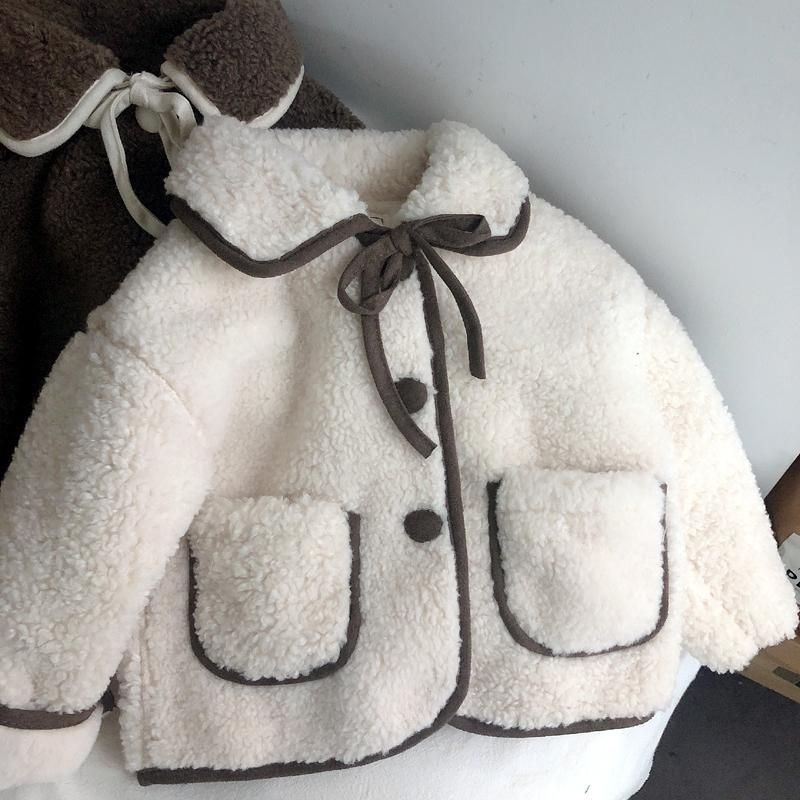 Lamb Wool Baby Turn-down Collar Coat Children's Thickened Cotton-padded