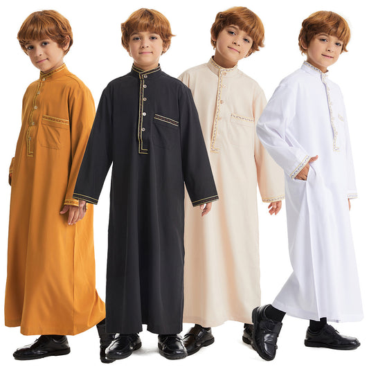 Middle East Boy Robe Stand Collar Button Long Shirt