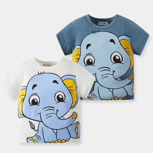 Children's Half Sleeve Cartoon Elephant Pattern Boy Short Sleeve