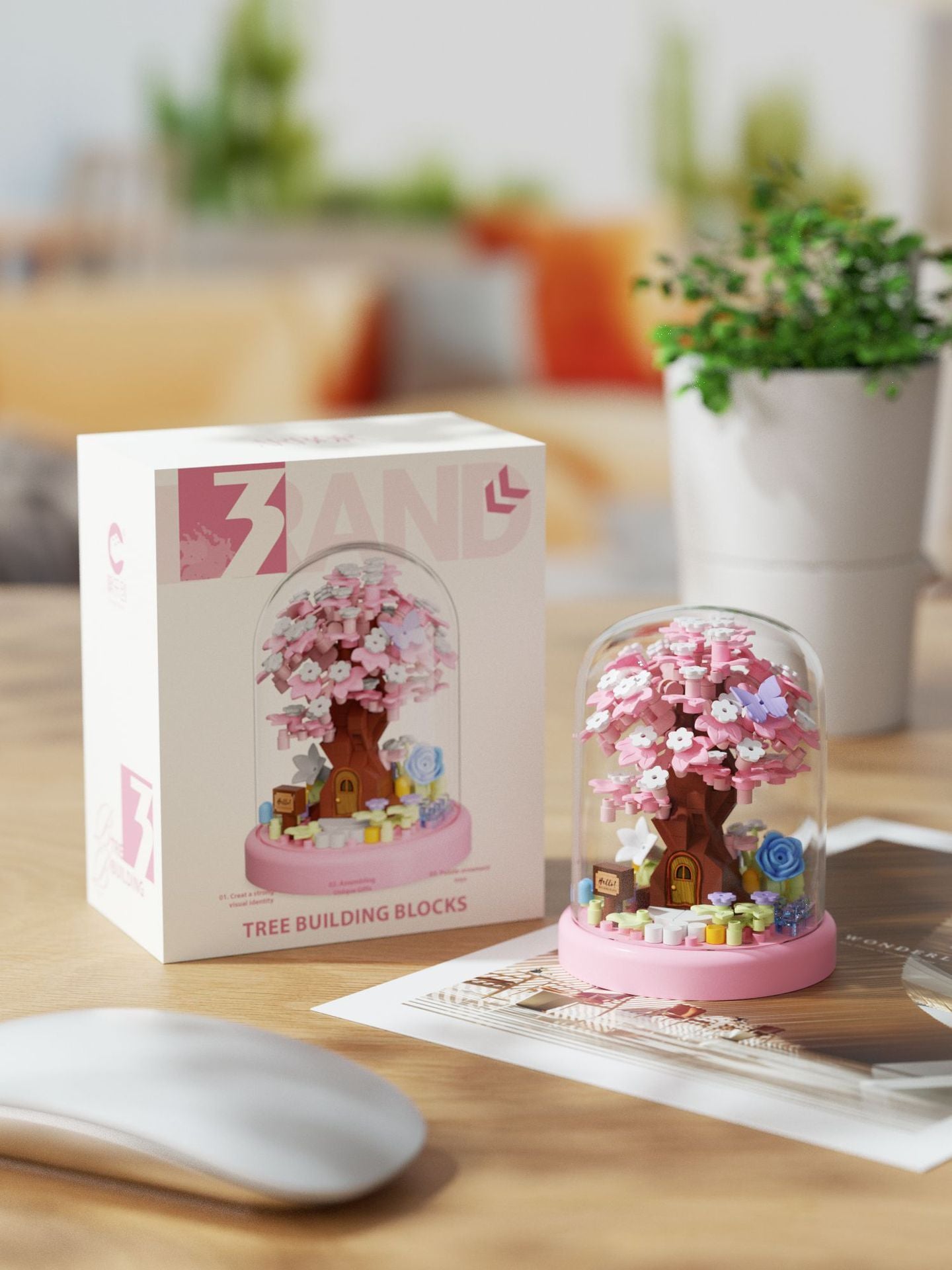 Arbre à fleurs de cerisier en blocs de construction Maison Arbor Day Micro Particules