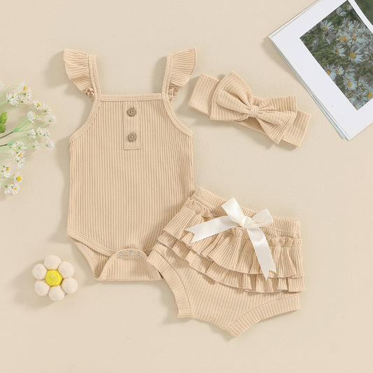 Girls' Sleeveless Jumpsuit Three-piece Suit