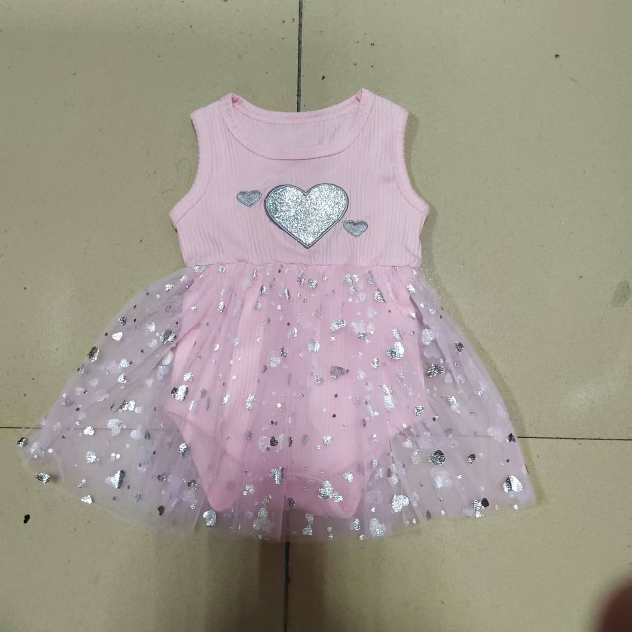 Girl's Mesh Sequins Love Sleeveless Dress