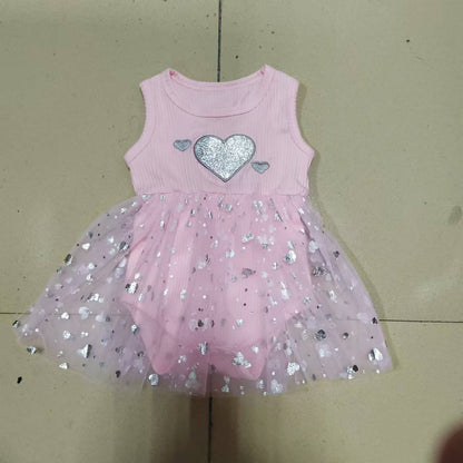 Girl's Mesh Sequins Love Sleeveless Dress