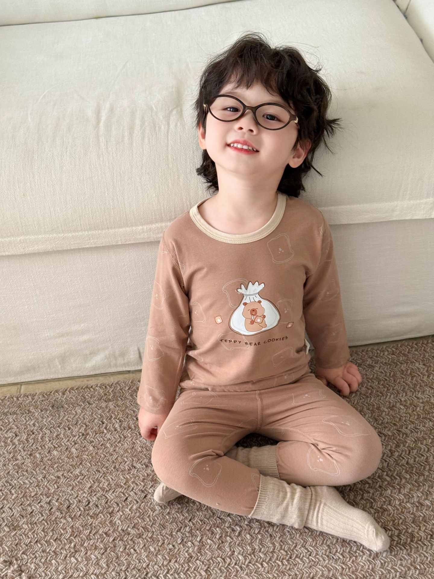 Ensemble de sous-vêtements thermiques en pur coton sans coutures pour garçons et filles - Haut et pantalon d'automne