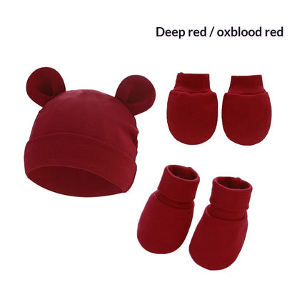 Newborn Hat Mittens And Socks Set With Rubber-soled Shoes