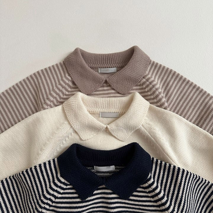 Children's Polo Collar Stripes Knitted Sweater