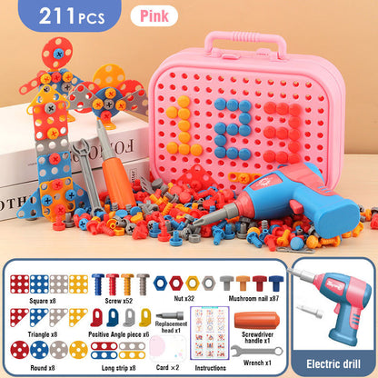 Electric Screw Screwdriver Toolbox Children's Toy Educational Detachable Assembly Screwdriver Electric Drill Set
