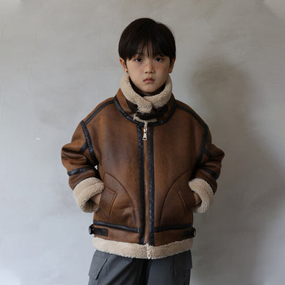 Boys Suede-lined Coat With Integrated Fur For Extra Warmth And Thickness