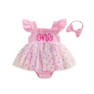 Barboteuse en maille pour filles et bébés avec une jupe en tulle et un nœud