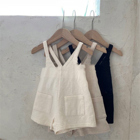 Children's Loose Fitting Comfortable Plain Casual Shorts With Straps