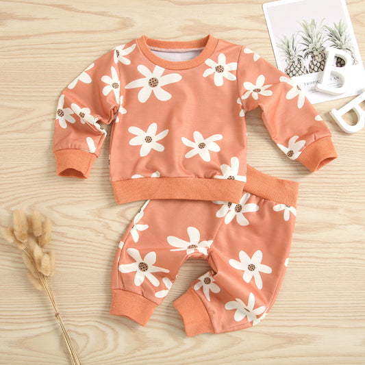 Infant Dark Orange Printing Beige Suit