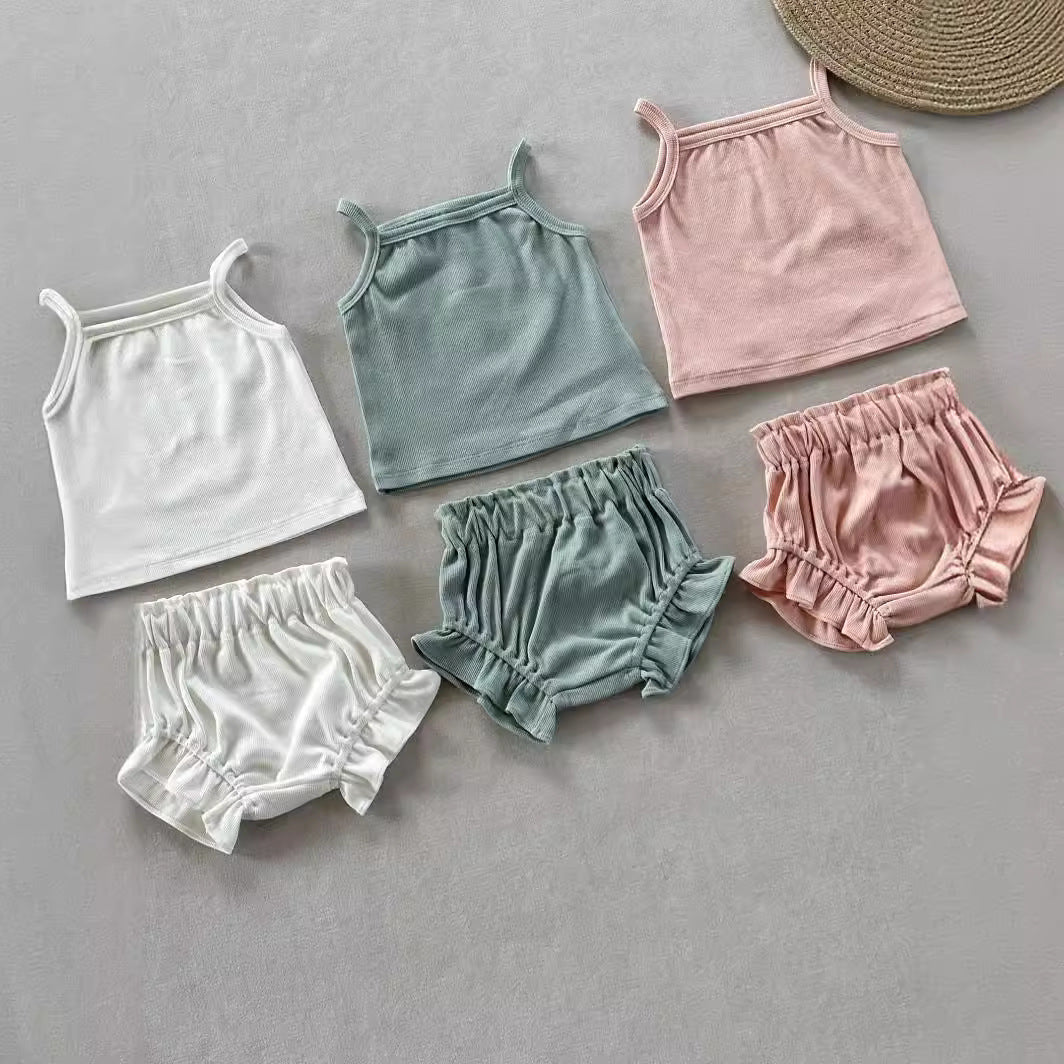 PP Shorts Thin Rib Cotton Women's Home Wear Two-piece Set