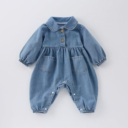 Cute Lapel Denim Rompers Jumpsuit