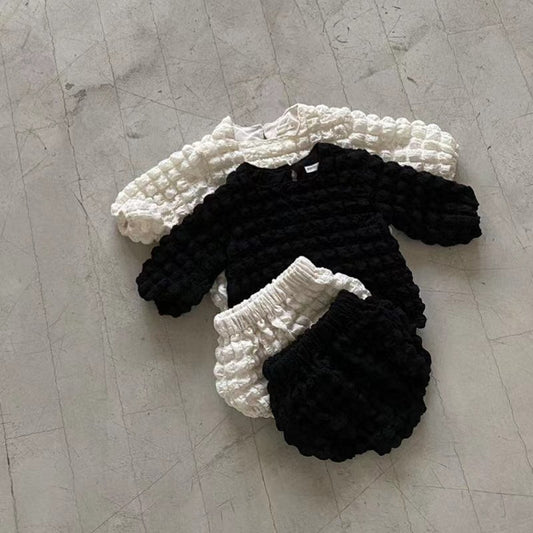 Children's Bubble Plaid Square Neck Top Large PP Shorts Set