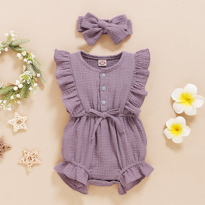 INS Baby Spring And Autumn Models New European And American Sleeveless Solid Color Personality Baby Girl Romper Romper