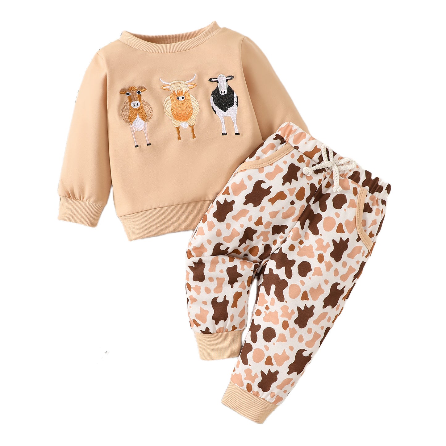Children's Casual Suit Calf Embroidered Printed Long Sleeve Two-piece Set