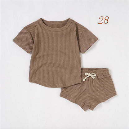 Children's Short-sleeved Suit Solid Color Baby Short Sleeve Two-piece Suit