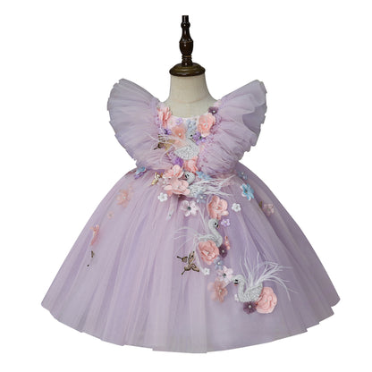 Robe de princesse en tulle et plumes avec jupe tutu pour enfants
