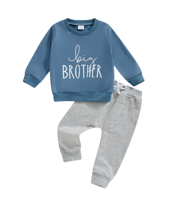 Casual Boy Letter Printed Crew Neck Sweatshirt Trousers Suit