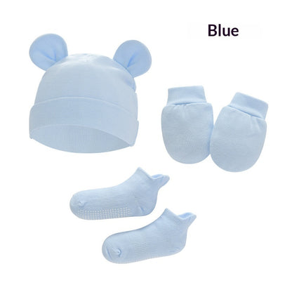 Newborn Hat Mittens And Socks Set With Rubber-soled Shoes