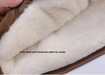 Girls' Winter Fleece-lined Medium Leather Coat