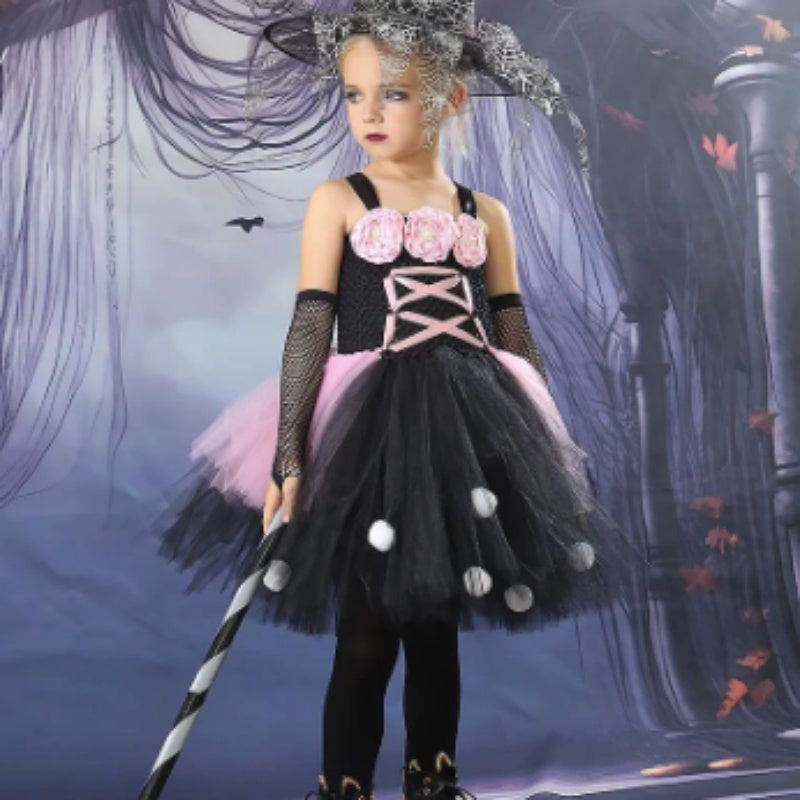 Little Witch Flower Mesh Halloween Character Children's Performance Wear