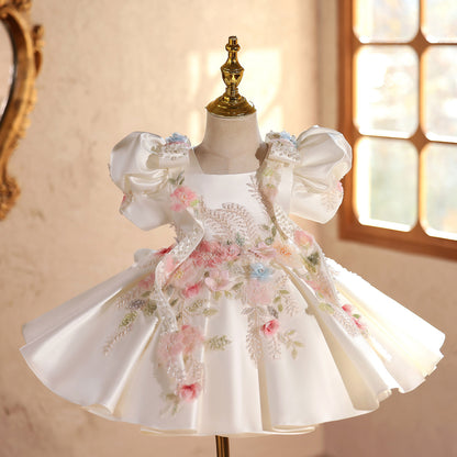Robe de demoiselle d'honneur haut de gamme, bouffante, mignonne et adorable pour les petites filles