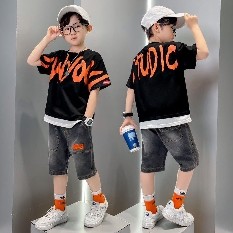 Camiseta de traje de manga corta para niño grande de moda
