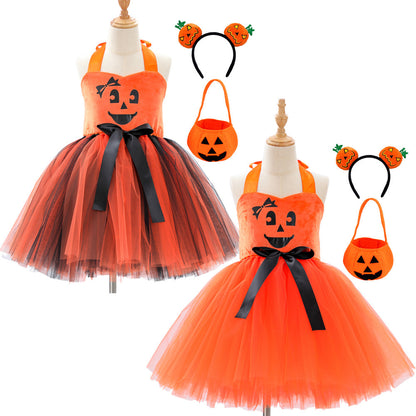 Children's Creative Festival Halloween Cute Pumpkin Girl Dress