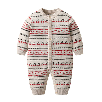 Grenouillère Bébé Épaisse en Jacquard Tricoté Double Couche Pour AutomneHiver