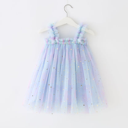 Sequined XINGX Rainbow Suspender Skirt Tulle Skirt