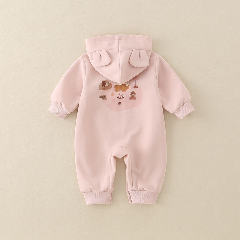 Baby Girl Hooded Cartoon Cute Jumpsuit Infant Fall Outfit Jumpsuit