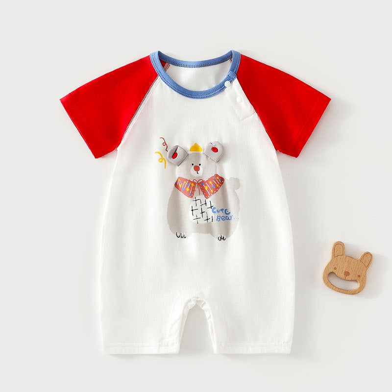 Grenouillère bébé en pur coton à manches courtes, sans coutures, légère, pour climatisation, style T-shirt