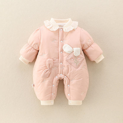 Girls' Baby Cute Jumpsuit Thickened Outer Wear Days Warm In Late Autumn